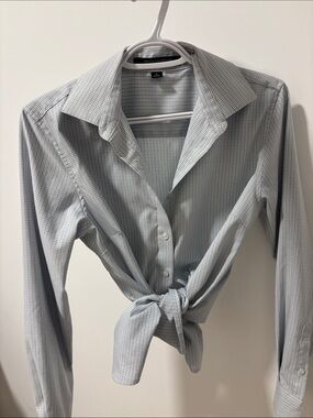 Button-Front Blue and White Check Shirt